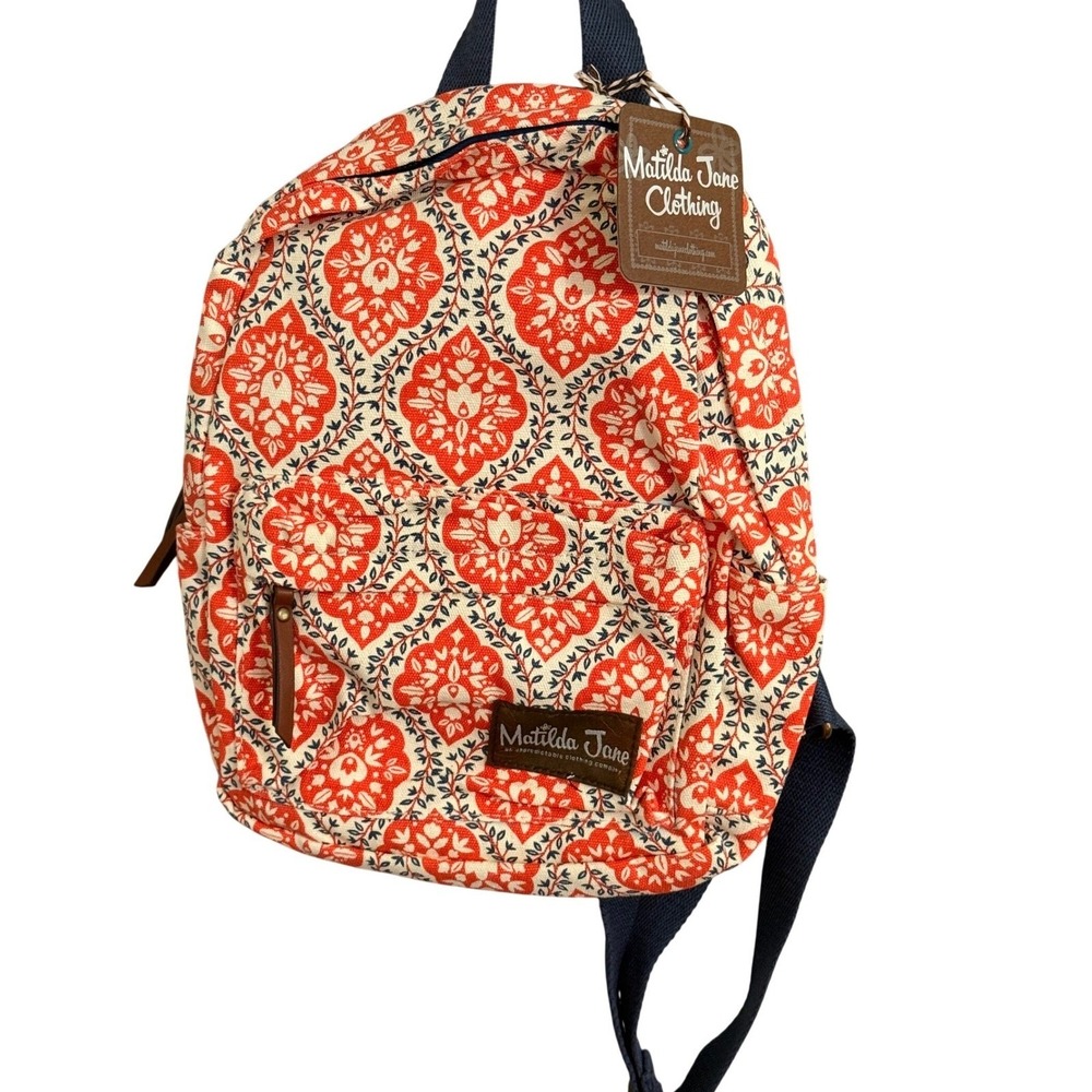 Matilda Jane‎ Clothing Kids Backpack Orange White Blue Damask Print Small